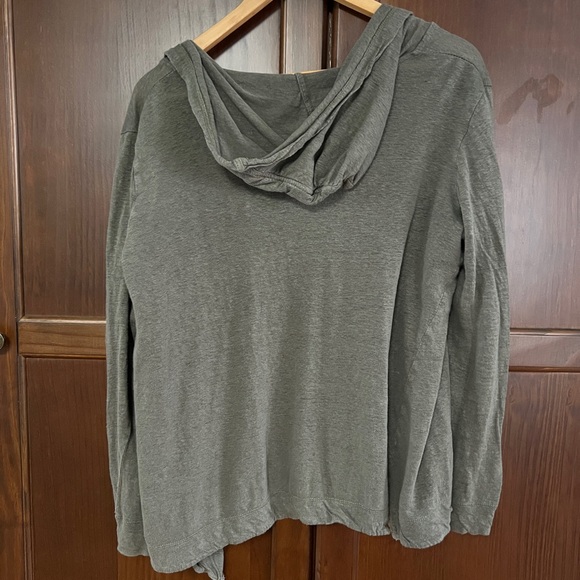 Tahari Olive Green Open-Front Hooded Linen Sweater L - Picture 2 of 6